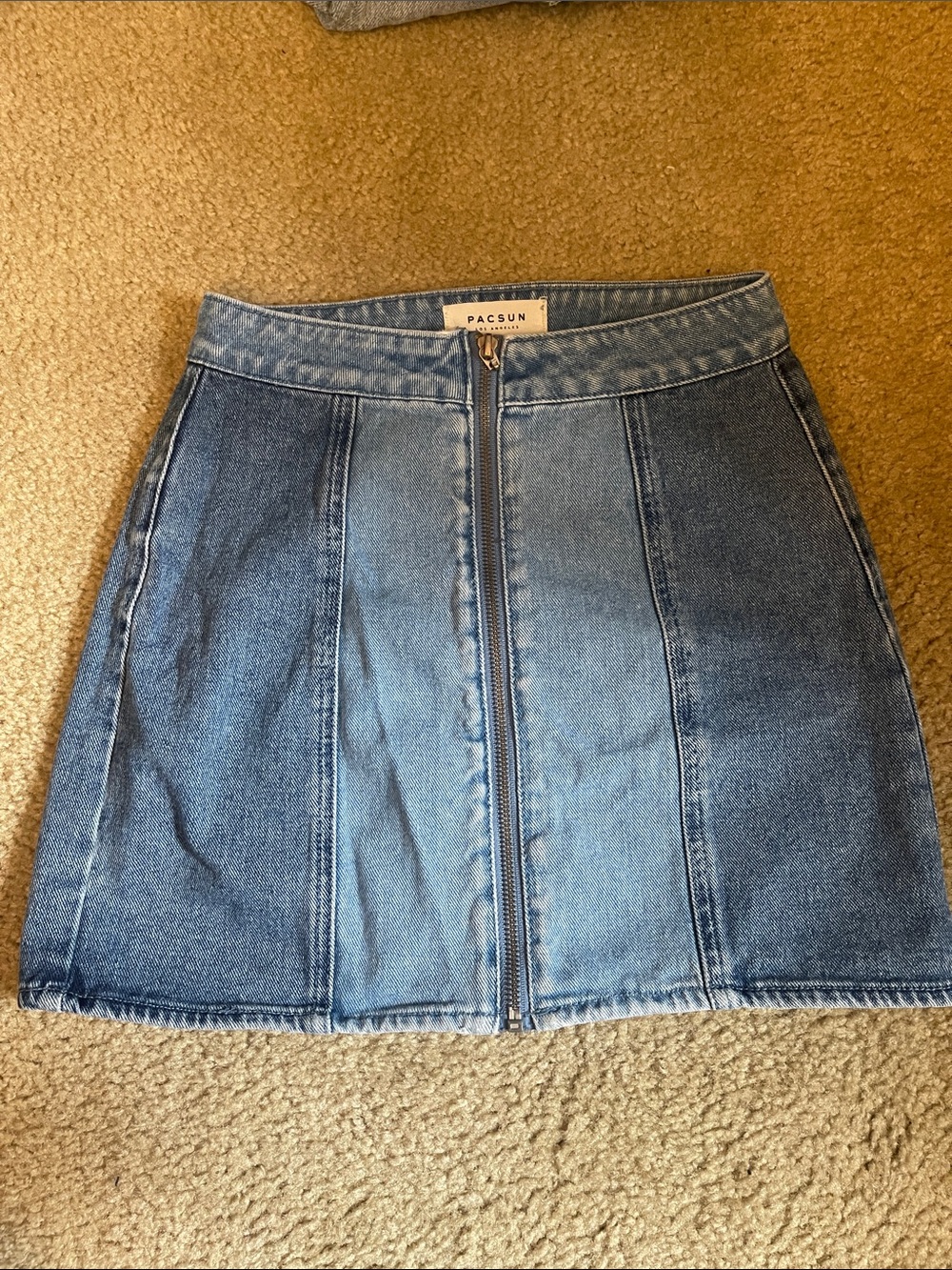 PacSun Two-Tone Blue Denim Zip-Front Mini Skirt